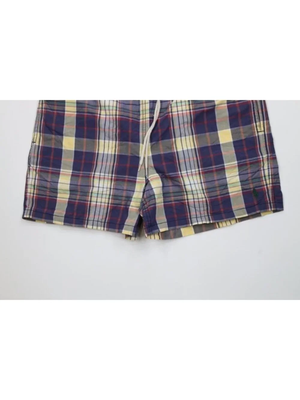 Vtg 90s Ralph Lauren Mens Medium Faded Rainbow Madras Plaid Lined Shorts Swim